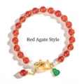 Red agate bead bracelet with golden dragon charm and green gourd pendant for women - Red Agate Style / 8mm (27 Beads) / Red