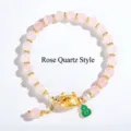 Rose quartz beaded bracelet with gold dragon charm and green gourd pendant decoration - Pink Crystal / 8mm (27 Beads) / Pink