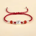 S999 sterling silver dragon baby red braided bracelet for Year of the Dragon gift - 喜乐红(喜乐红S925银龙宝宝红玛瑙编织手链)
