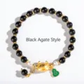 Chinese New Year dragon zodiac beaded bracelet with black agate and gold charms - Black Agate Style / 8mm (27 Beads) / Black