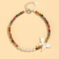 S925 silver butterfly necklace with colorful tourmaline beads and freshwater pearls - Bracelet / Tourmaline Color
