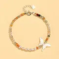 Elegant original New Chinese style crystal beaded bracelet with pearls and shell butterfly - Colorful Hair Crystal Freshwater Pearl Shell Butterfly Bracelet