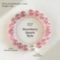 Bracciale in cristallo di fragola rosa naturale con quarzo ialino e argento - Stile a Giro Singolo / Circonferenza 15cm / Bracciale a Giro Singolo Rosa