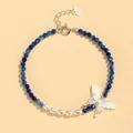 New Chinese style bracelet with blue crystal beads, freshwater pearls and shell butterfly - Bracelet / Crystal Blue