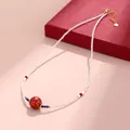 Elegant New Chinese style necklace with red lacquer bead, crystal and freshwater pearls - White Crystal Freshwater Pearl Lacquer Bead Necklace / Red
