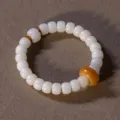 Elegante pulsera de cuentas de raíz de bodhi de jade blanco con dije de loto y cuenta - Estilo Loto (8X10)