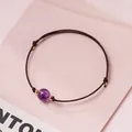 Handmade brown braided cord bracelet with a single purple amethyst bead and gold accents - Uruguay Amethyst - Black Rope
