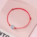 Hand-woven red string bracelet with a light blue crystal bead for women girls gift - Aquamarine - Red Rope