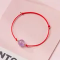 Handmade red string bracelet with pink crystal bead for women, minimalist style - Lavender Amethyst - Red Rope