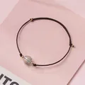 Minimalist handmade black braided cord bracelet with natural strawberry quartz bead - Green Phantom - Brown Rope