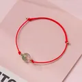 Simple red hand-woven rope bracelet with a green strawberry crystal bead for women - Green Phantom - Red Rope