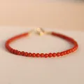 Elegant minimalist red NanHong agate beaded bracelet featuring a delicate gold clasp closure - Plain Beaded Style / 3mm Ball