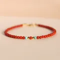 Natural red agate seed bead bracelet featuring turquoise and gold separator beads - Turquoise / 3mm Ball