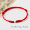 Handmade minimalist red string bracelet featuring a single silver bead in peace red style - Round Bead Style / Peace Red (925 Silver)