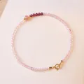 Delicate natural stone beaded bracelet featuring pink quartz and red garnet accents - 14cm (Without Extension) / Faceted Rose Quartz Strawberry Quartz Bracelet