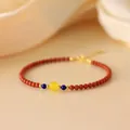 Handmade natural southern red agate beaded bracelet with yellow amber and blue lapis lazuli - 14cm + Extension / South Red Agate with Beeswax Style
