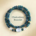Double-strand teal chalcedony beaded bracelet with white agate centerpiece bead - Chalcedony Ingot Agate Style