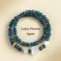 Double-layer dark green chalcedony beaded bracelet with white lotus flower charm - Chalcedony Lotus Agate Style