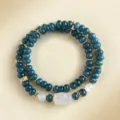 New Chinese style double-loop bracelet with green chalcedony beads and white pendant - Chalcedony Bamboo Agate Style
