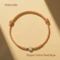Bracelet tressé à la main avec une perle de jade Hetian naturelle sur un cordon jaune - Jaune Élégant