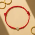 Bracelet en corde rouge tissé main avec perle de jade Hetian naturelle - Rouge de Paix