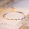 Delicate 2mm natural rainbow fluorite gemstone beaded bracelet with 14k gold chain clasp - Rainbow Style (Fits Wrist 14-18) / 2mm Bead Diameter