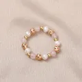 Handmade elastic ring featuring natural freshwater pearls and soft pink quartz beads - Freshwater Pearl (Rose Quartz)