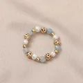 Elegant natural freshwater pearl and blue crystal bead elastic ring for women - Freshwater Pearl (Aquamarine)