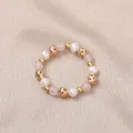 Elegant elastic beaded ring featuring natural freshwater pearls and pink quartz beads for women - Artificial Pearl (Rose Quartz)