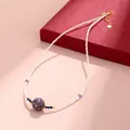 Elegant crystal and freshwater pearl necklace with a purple lacquered bead detail - White Crystal Freshwater Pearl Lacquer Bead Necklace / Purple