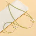 Elegant freshwater pearl and green crystal necklace and bracelet set with butterfly charm - Olivine Freshwater Pearl Shell Butterfly Set