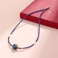 Nieuwe Chinese stijl 925 zilveren kralenketting met blauwe lakparel en zoetwaterparels - Donkerblauw