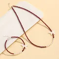 Elegant garnet red crystal and pearl jewelry set featuring a shell butterfly pendant - Garnet Freshwater Pearl Shell Butterfly Set