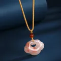 Traditional Chinese style Xiangyun Ruyi lock jade pendant necklace with yellow braided cord - Jinsi Jade Xiangyun Ruyi Lock