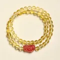 Elegante bracciale a doppio giro con cristalli gialli e quarzo fragola rosso - Stile Perline Pixiu Citrino e Quarzo Fragola