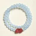 Bracciale a doppio filo di perline blu con ciondolo in quarzo fragola rosso - Bracciale Pixiu Calcedonio Blu Quarzo Fragola