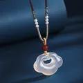 Elegant Chinese style Ruyi Lock pendant necklace made of white agate and 999 silver beads - 999 Silver Xiangyun Ruyi Lock Brown