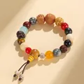 Traditional 18-seed Buddhist prayer bead bracelet with natural wood and stone beads - Simple Style Bracelet