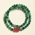 Bracelet double rang en perles de quartz fraise naturel et pierres précieuses vertes - Bracelet Pixiu Agate Mousse Quartz Fraise