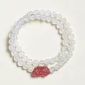 Élégant bracelet à double rangée en perles d'agate blanche avec un pendentif en quartz fraise - Bracelet Pixiu Agate Blanche Quartz Fraise