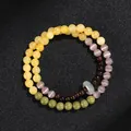 Elegantes zweireihiges Perlenarmband mit Katzenauge, Alashan-Jade und Sandelholz. - Rosa Katzenauge Alashan Sandelholz