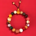 Handcrafted 18-seed Buddhist bracelet with wooden beads and Zodiac Dog theme - Zodiac Dog