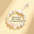 Eighteen seeds Buddhist bead bracelet featuring light-colored mixed stone and wood beads - Five Elements - Metal