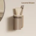 Modern wall-mounted toothbrush holder set with caramel brown rinsing cup for bathroom storage - Caramel Brown