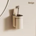 Minimalist wall-mounted toothbrush holder and mouthwash cup set in elegant creamy white - Off White