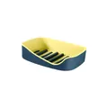Dual-color blue and yellow soap dish with drainage grate for bathroom wall mount use - Double Layer / Dark Green