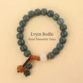 Natural green shade bodhi root prayer bracelet for women featuring 7mm beads and white accent - Green Shadow Bodhi / 7mm / Dark Green