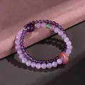 Elegant double-layered amethyst and rose quartz beaded bracelet with a pink peace buckle bead - Lavender Amethyst Safety Button Bracelet