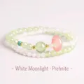 Elegant double-layer beaded bracelet with prehnite and pink ping'an kou charm - Prehnite Safety Button Bracelet