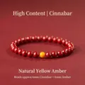 High-quality red 6mm Emperor Cinnabar bracelet with natural yellow beeswax bead - 6mm Cinnabar Red With Beeswax